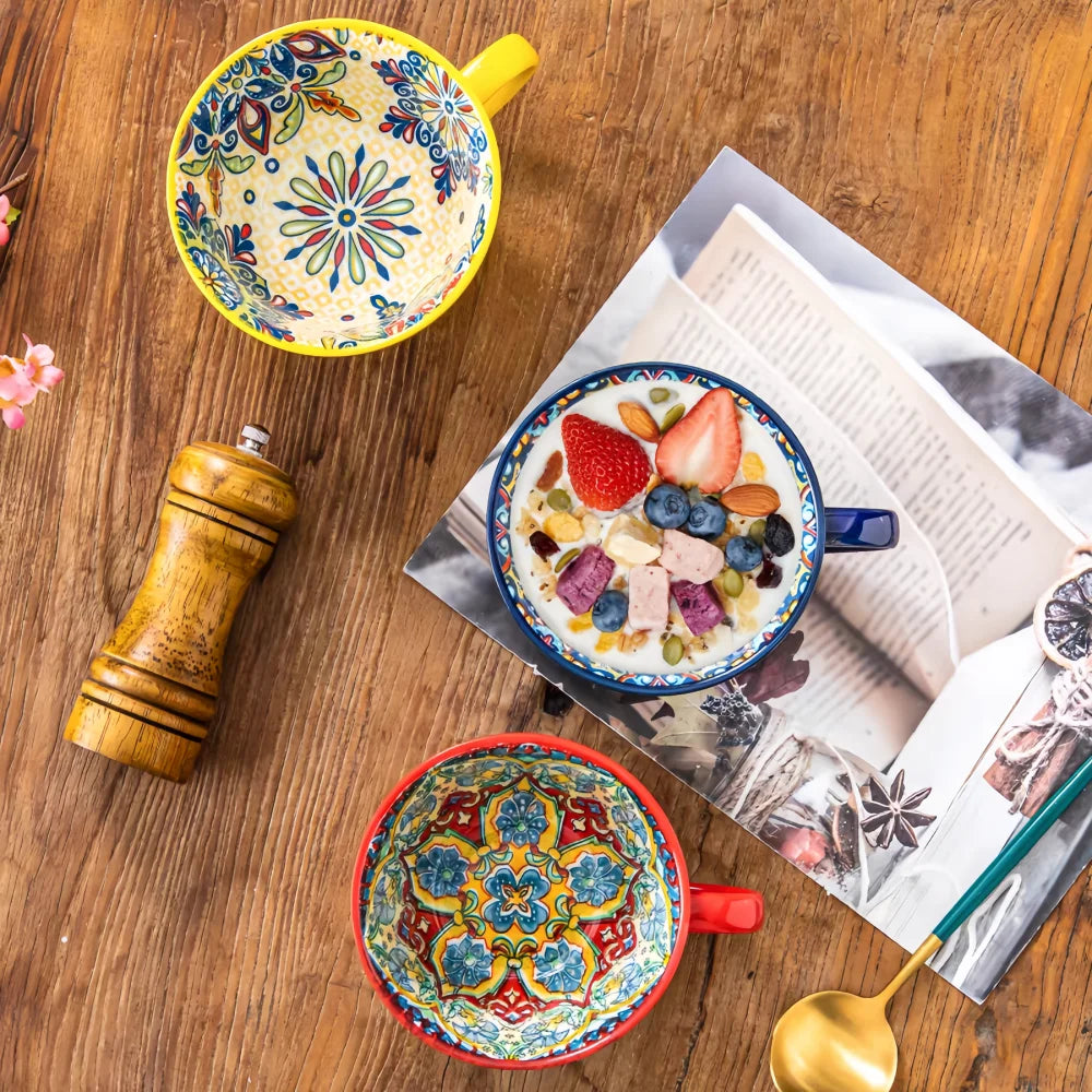 Bohemian Morning Tea Mug, 13.5 oz Ceramic Coffee Mugs - Your Ritual Hub 