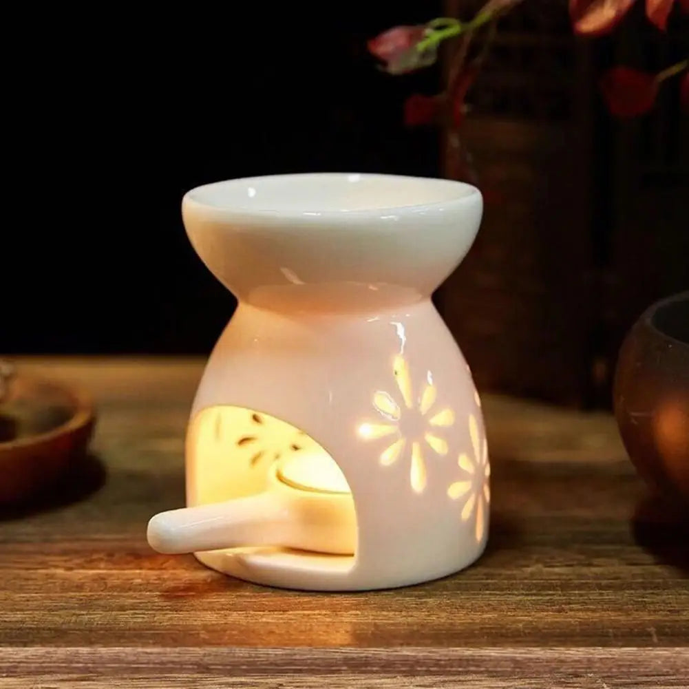 Ceramic Cutout Aroma Burner & Wax Melter with Spoon