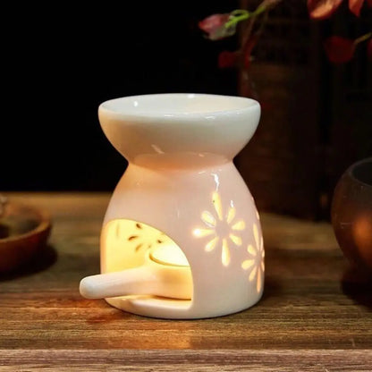Ceramic Cutout Aroma Burner & Wax Melter with Spoon
