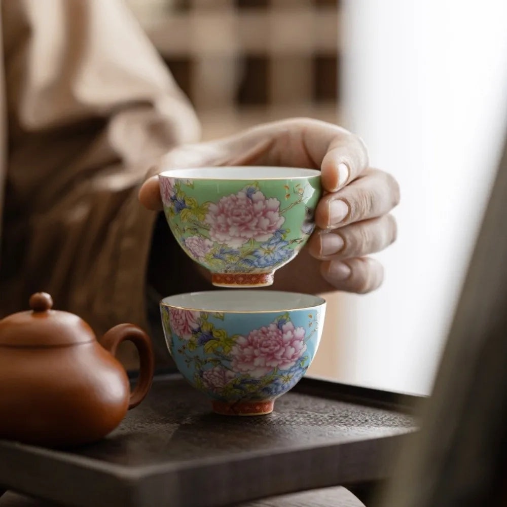 6pcs/set Kung Fu Tea Set Flower Tea Cup 65ml Chinese Style