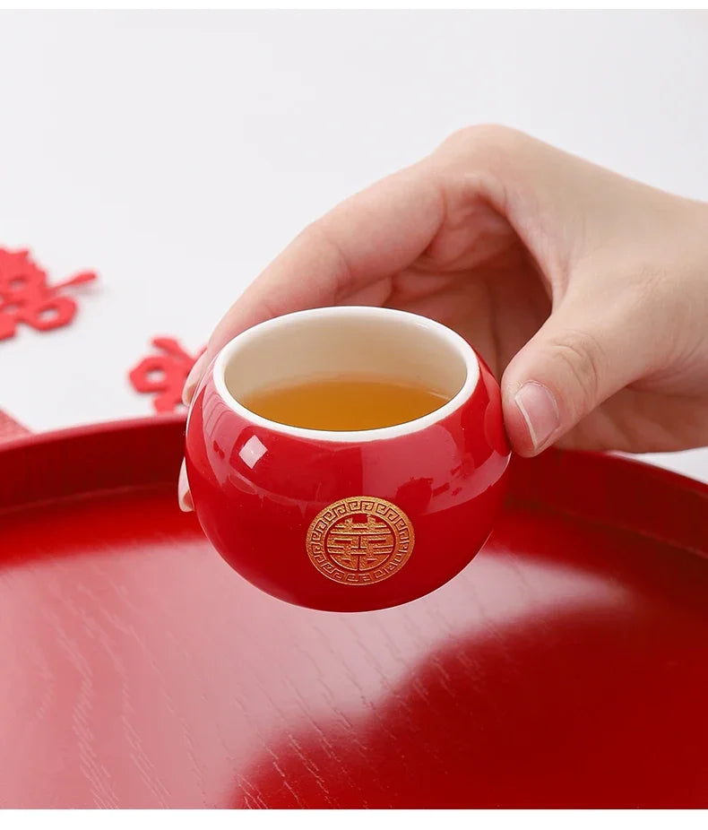 Red Ceramic Teaware Suit Chinese Handmade