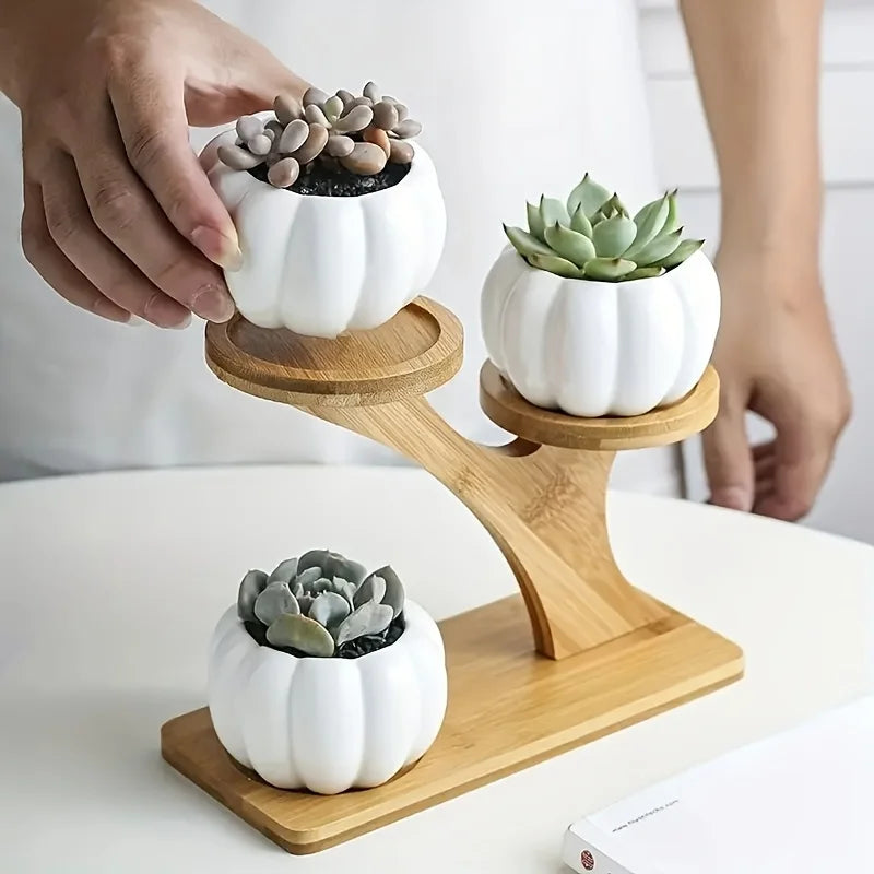 2-Tier Bamboo Plant Stand, 3-Pot Wooden Flower Shelf & Display Rack for Altar Decor, Succulents & Indoor Herbs