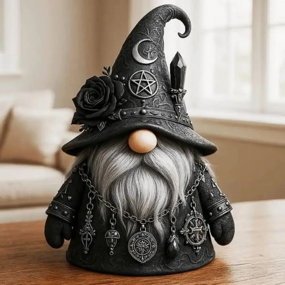 Gothic Wizard Gnome Figurine – Mystical Resin Statue