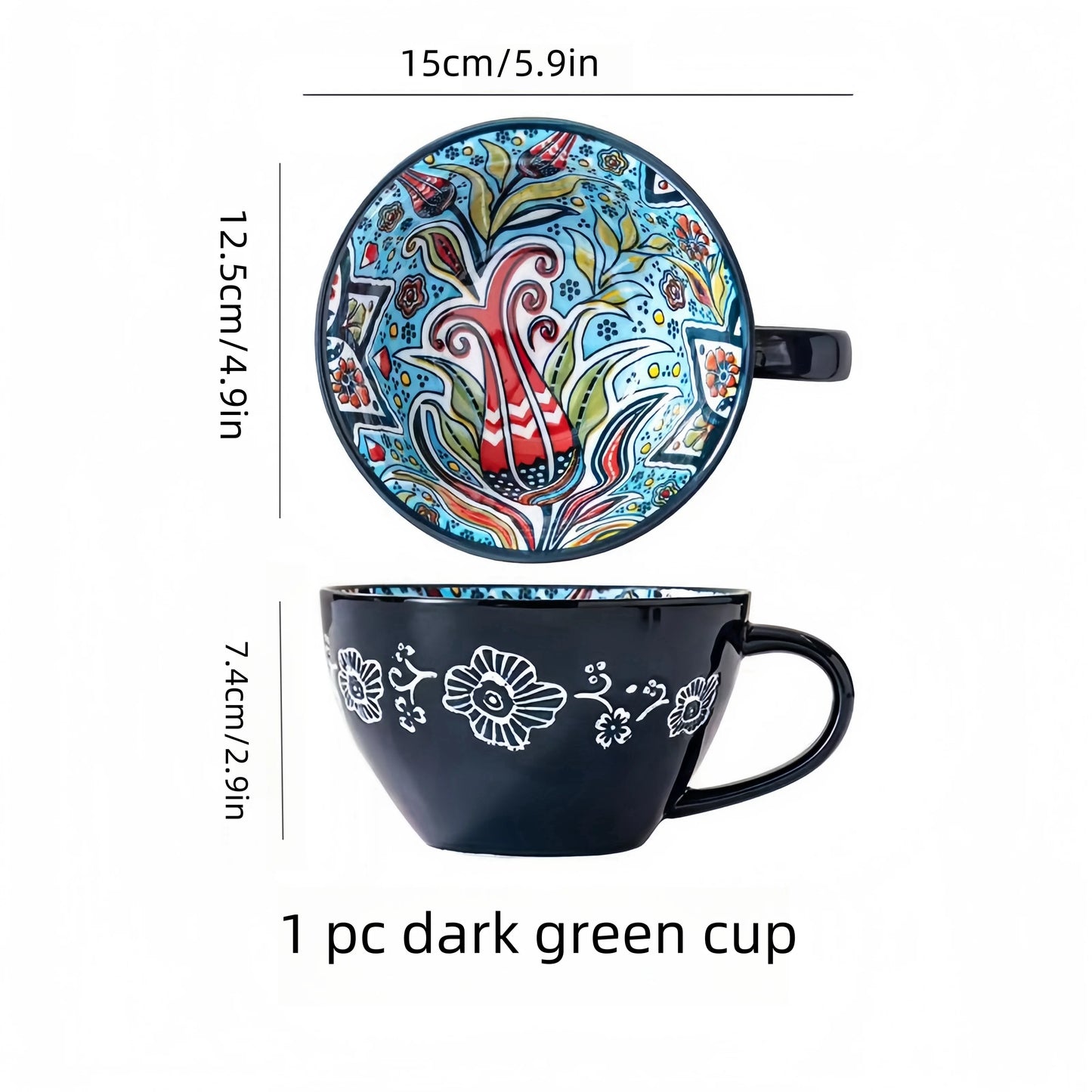 Bohemian Morning Tea Mug, 13.5 oz Ceramic Coffee Mugs