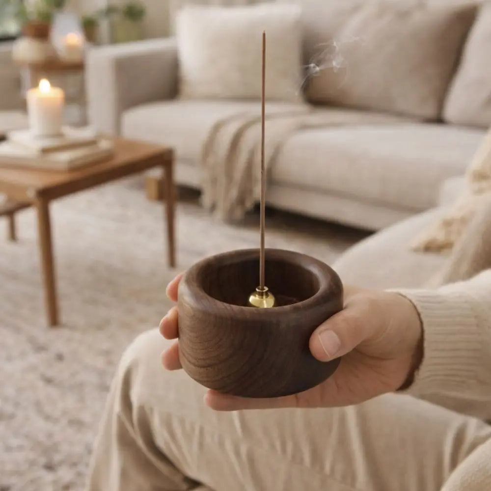 Creative Retro Wooden Incense Holder Round Sturdy Incense Stick Burner Handmade Incense Base Meditation