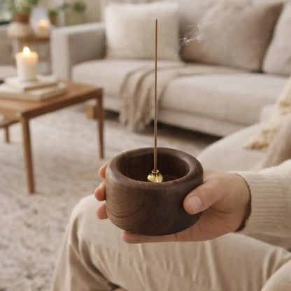 Creative Retro Wooden Incense Holder Round Sturdy Incense Stick Burner Handmade Incense Base Meditation