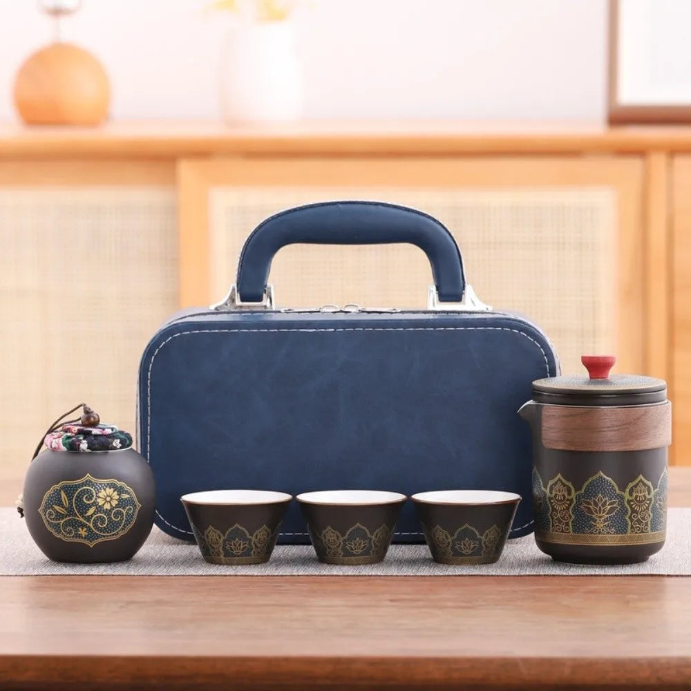 Ceramic Travel Tea Set with Proctive Box Chinese Style Tea