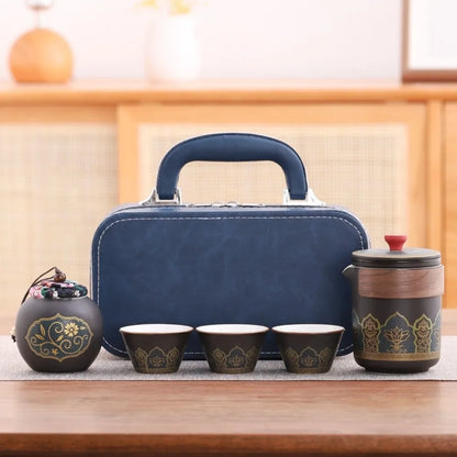 Ceramic Travel Tea Set with Proctive Box Chinese Style Tea