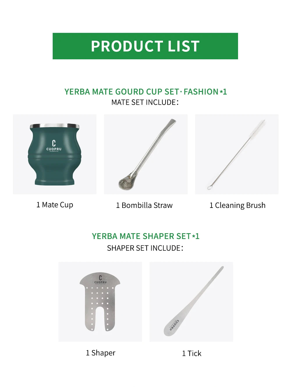 Yerba Mate Gourd Set — Double-Wall Steel Cup & Bombilla