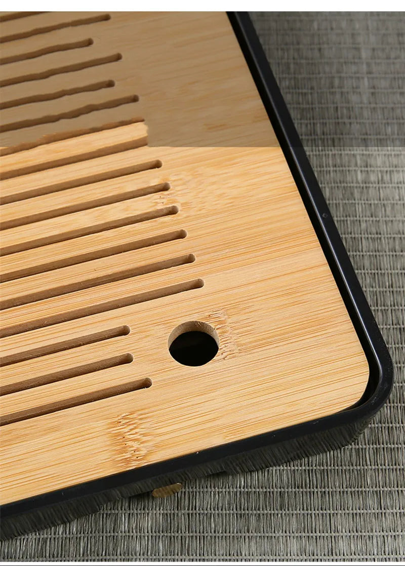 Bamboo Tea Tray with Water Storage & Drainage