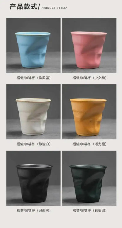 Coarse Pottery Coffee Cup   Hand Kneaded Pleated Cup Ceramic