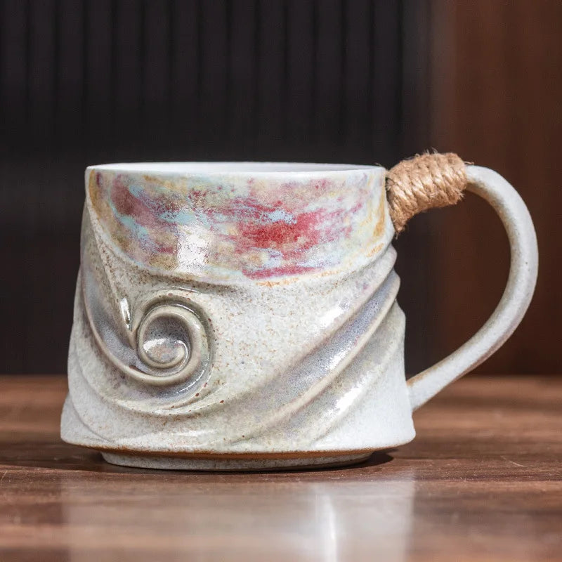 Creative Spiral Hemp Rope Ceramic Cup Retro Rough Pottery Coffee Cup - Your Ritual Hub 
