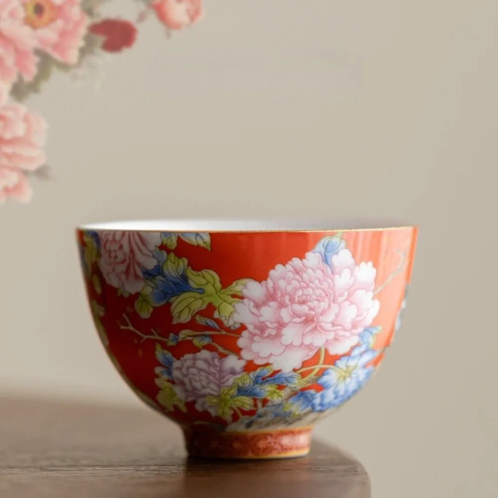 6pcs/set Kung Fu Tea Set Flower Tea Cup 65ml Chinese Style