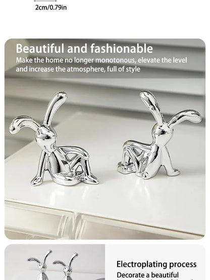 Silver Chrome Rabbit Duo Figurines – Set of 2 Sculptural Decor Statues