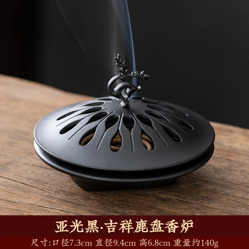 Lucky Deer Backflow Incense Burner – Retro Zinc Alloy Hollow Censer for Home & Ritual