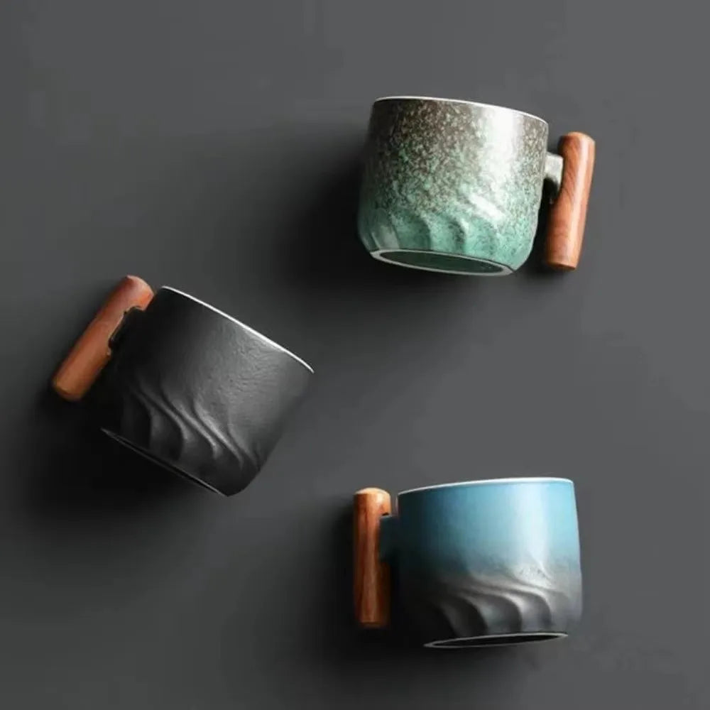 6pcs Set Ceramic Retro Espresso Coffee Cup With Wooden Handle - Your Ritual Hub 