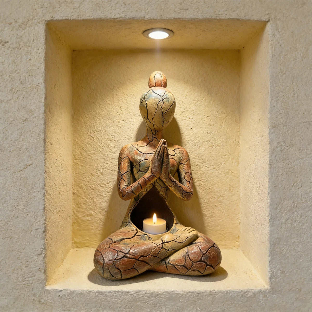 Crackle Earth Meditation Goddess – Resin Prayer Sculpture for Altar & Sacred Space