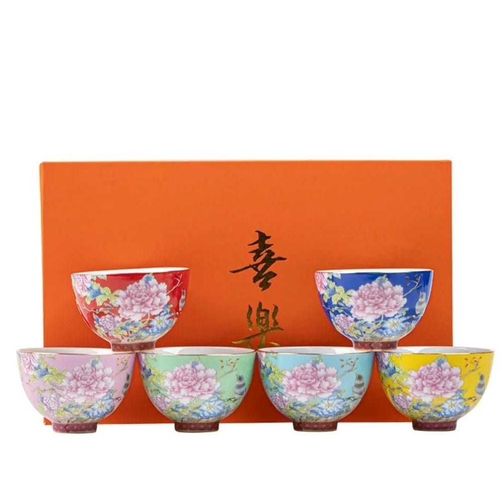 6pcs/set Kung Fu Tea Set Flower Tea Cup 65ml Chinese Style
