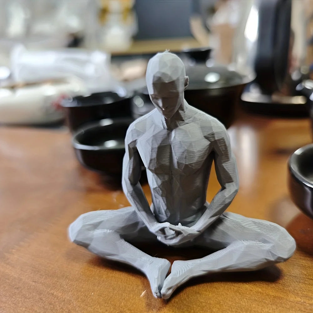 Geometric Polygon Seated Figure Sculpture – Zen Meditation Desktop Décor