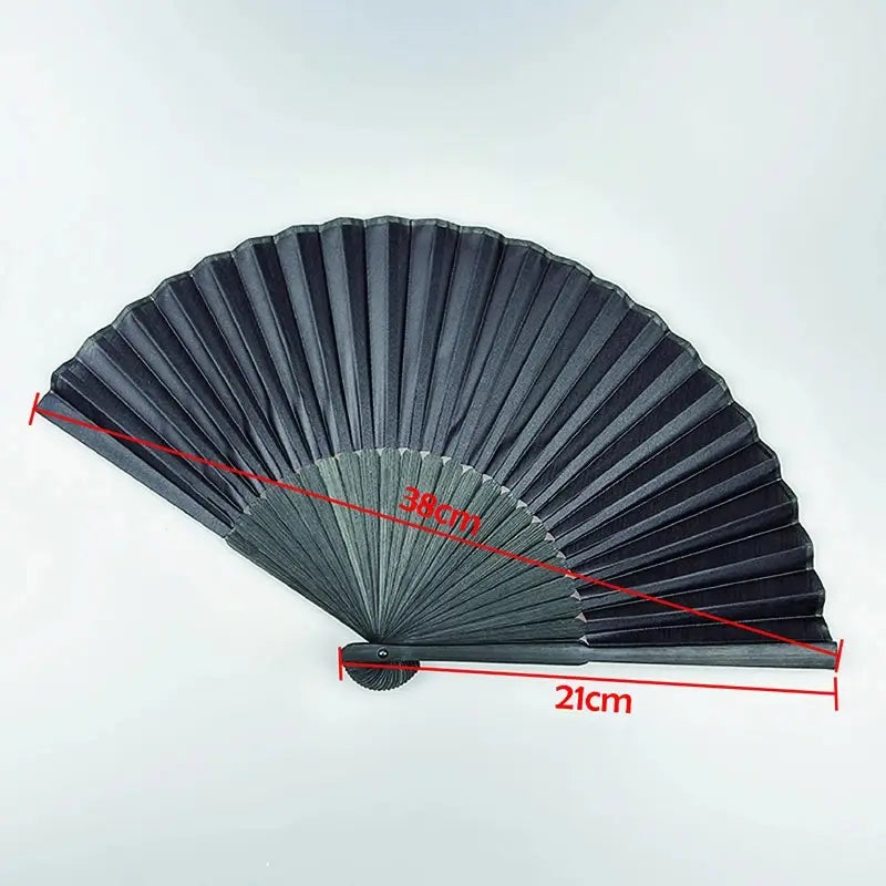 Black Bamboo Folding Fan with Cloth Bag – Vintage Oriental Hand Fan for Ritual & Ceremony