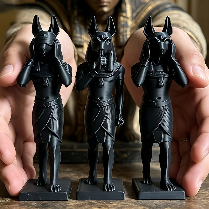 Three Wise Anubis Statue Set – Gothic Egyptian Decor