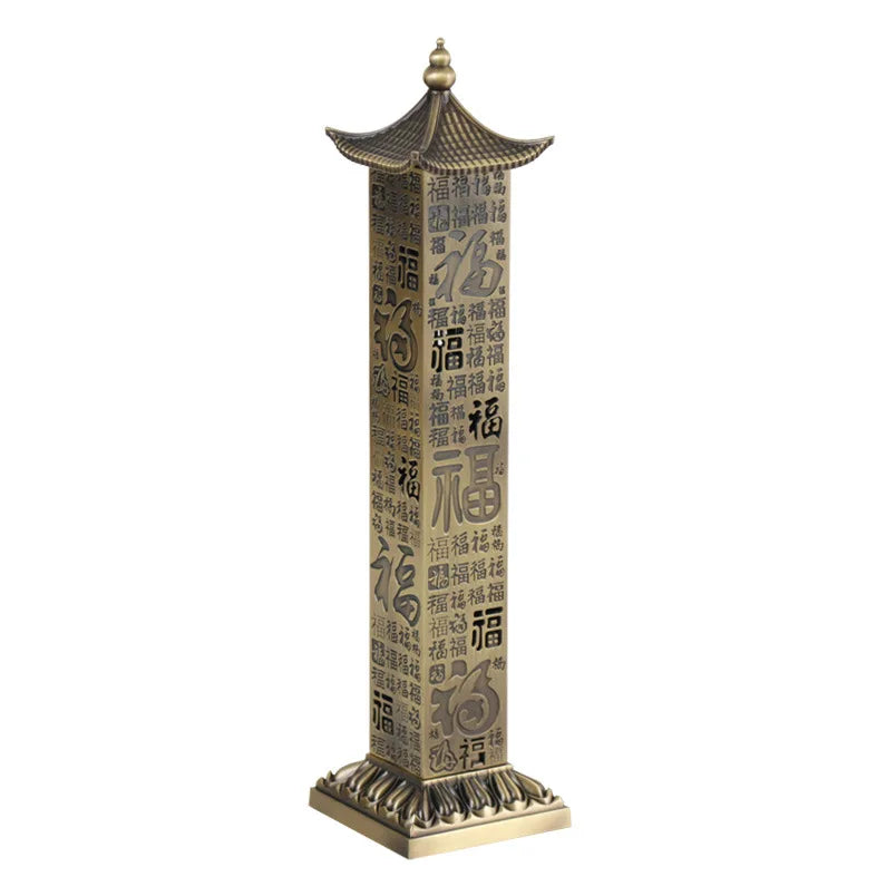Tea Ceremony Large Vertical Incense Burner Scripture Alloy Column