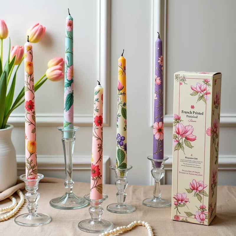 European Printed Long Taper Candles — Smokeless