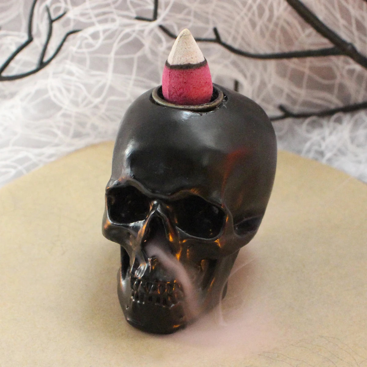 Gothic Skull Backflow Incense Burner — Black Resin - Your Ritual Hub 