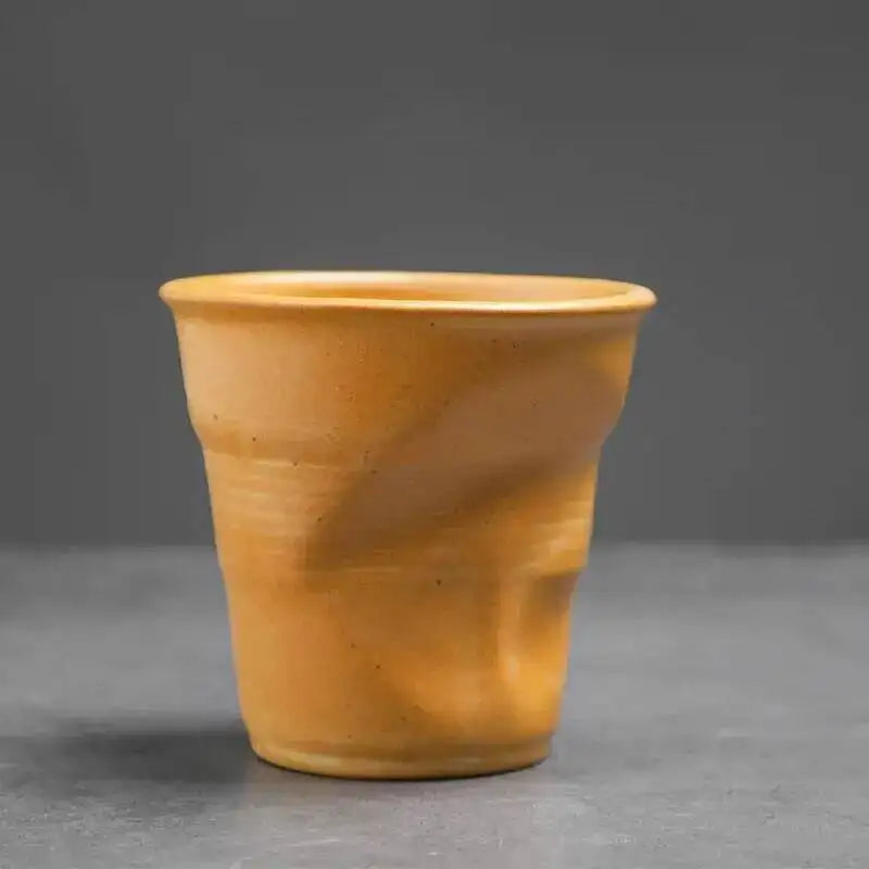 Coarse Pottery Coffee Cup   Hand Kneaded Pleated Cup Ceramic