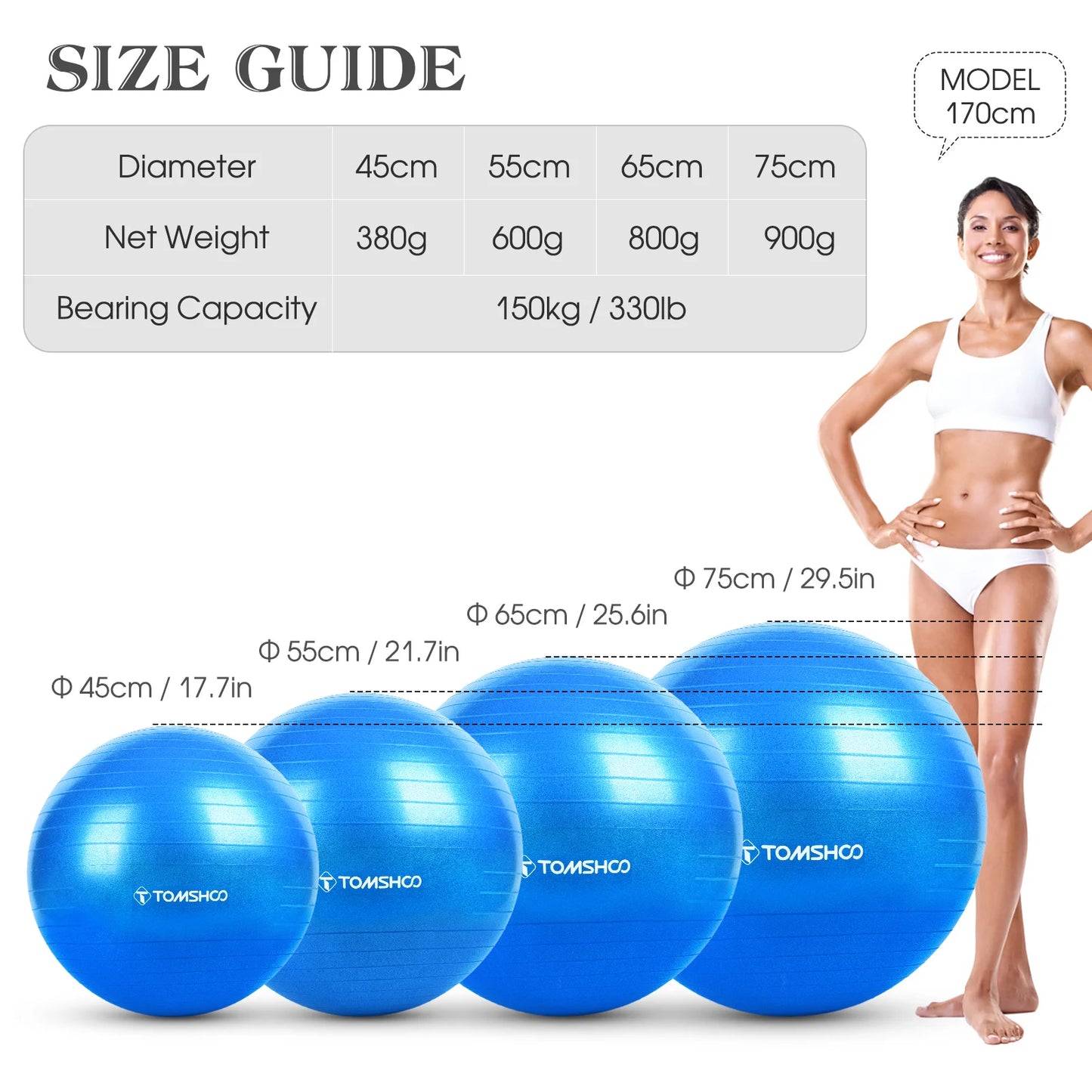 Exercise Ball 45cm/55cm/65cm/75cm Thickened Yoga Ball with Foot Pump for Stability Balance Pilates Physical Fitness Exercise