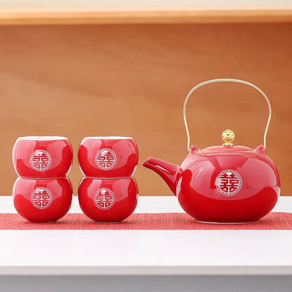 Red Ceramic Teaware Suit Chinese Handmade