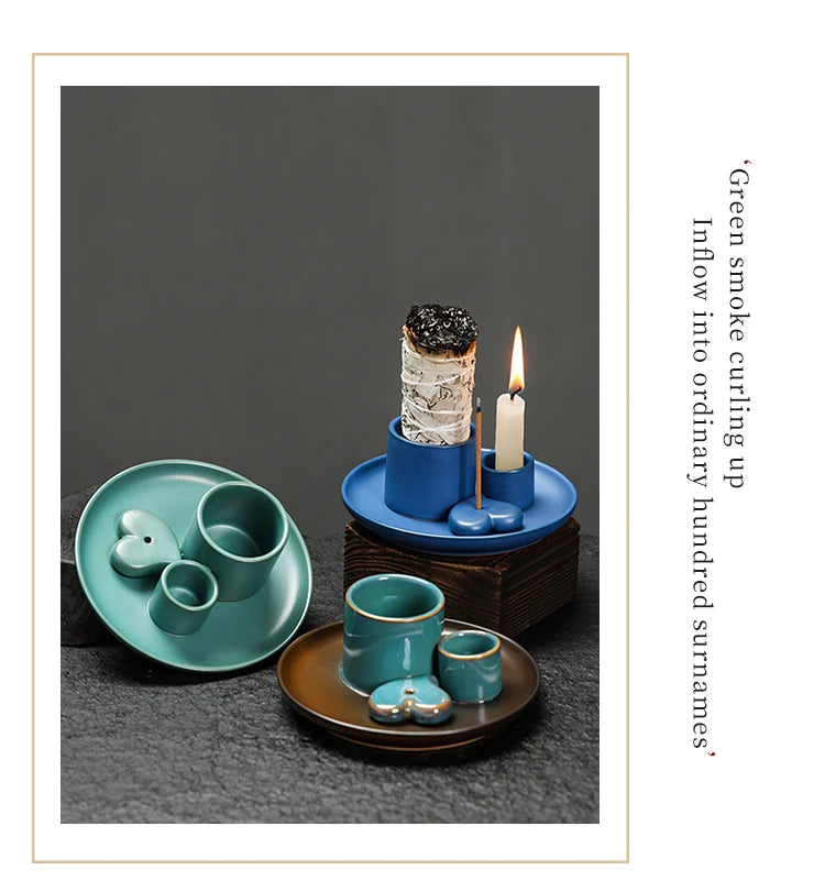 4-in-1 Ceramic Incense & Sage Burner Set - Your Ritual Hub 