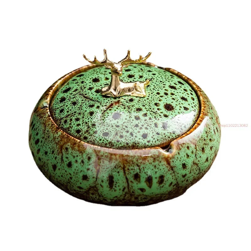 Round Ceramic Ashtray with Lid, 10 Styles
