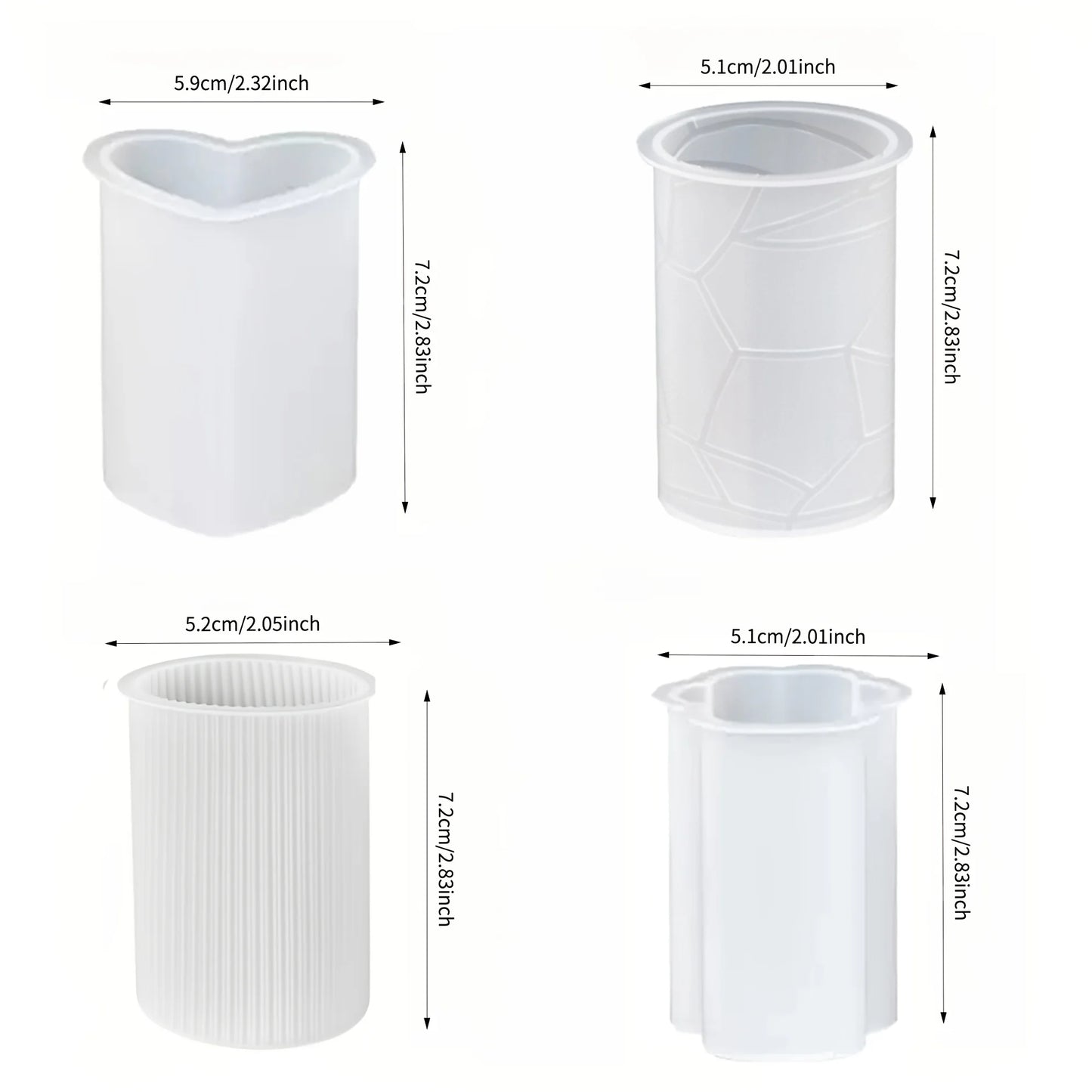 A set of four innovative silicone candle molds，Adopt3DCylindrical design