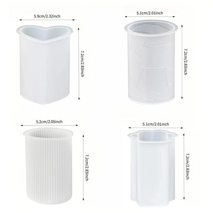 A set of four innovative silicone candle molds，Adopt3DCylindrical design
