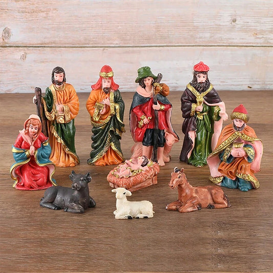 10Pcs Nativity Christ Figurines Set Christmas Nativity Scene Decoration.