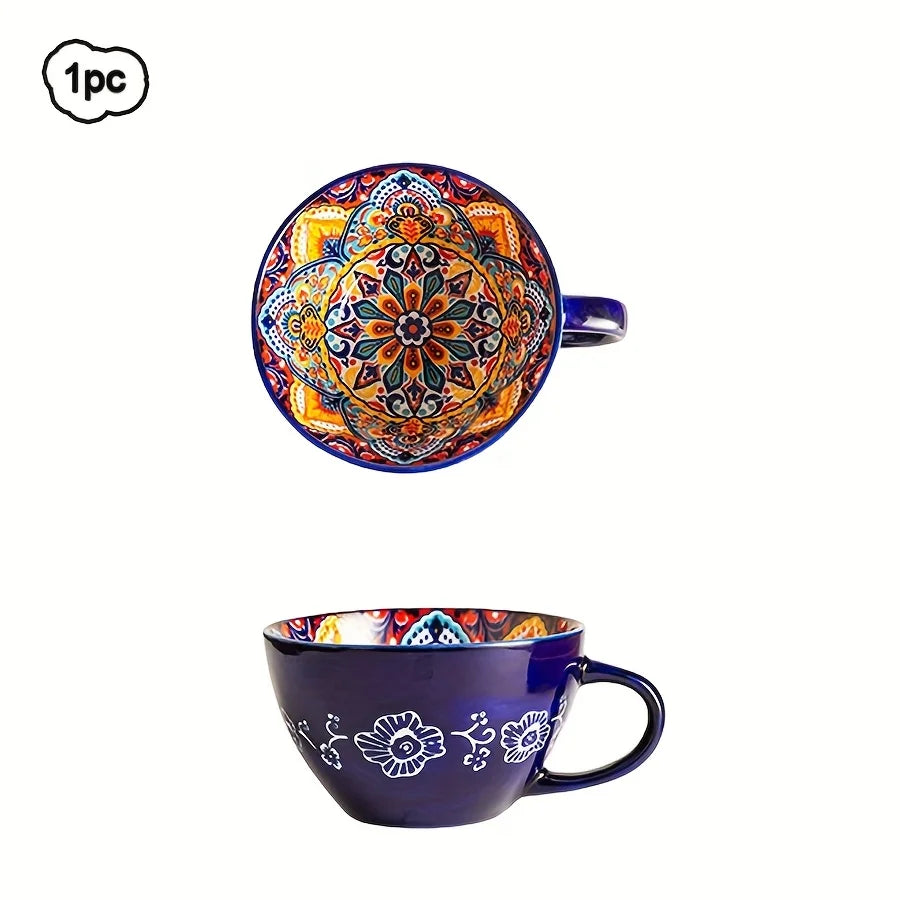 1pc 450ml/15oz Bohemian Ceramic Coffee Mug, Boho Style for Matcha - Your Ritual Hub 