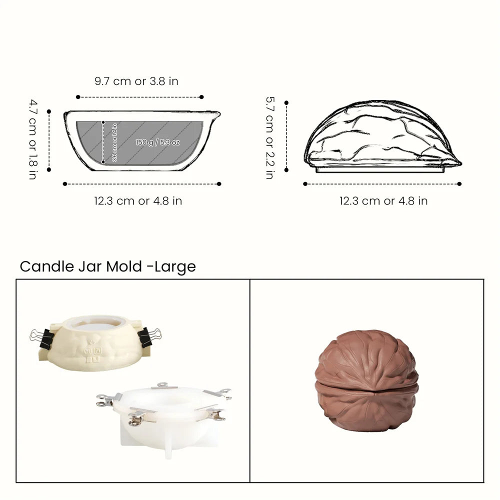 Walnut Shell Silicone Candle Mold – Reusable Candle Jar & Refill Mold
