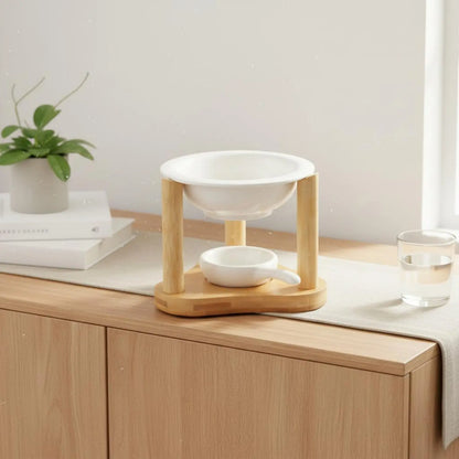 Ceramic Oil Warmer Bamboo Frame Wooden Aroma Lamp