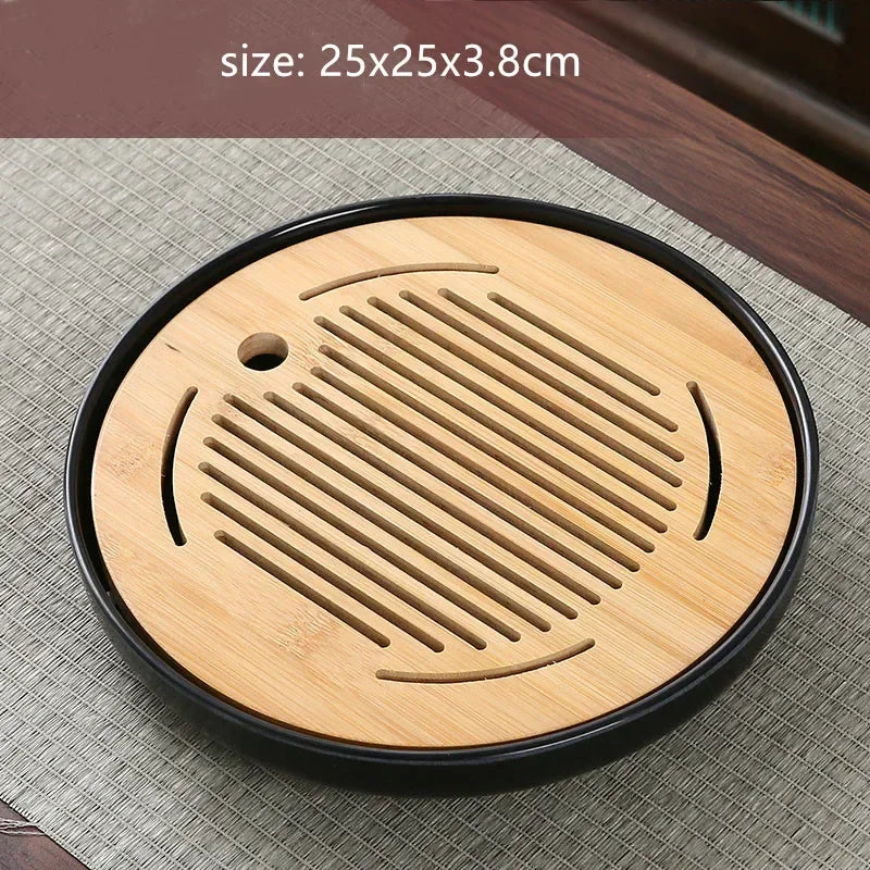 Bamboo Tea Tray with Water Storage & Drainage
