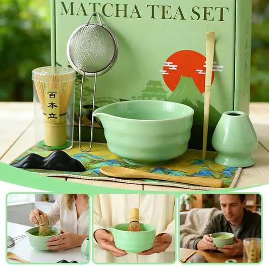 8-Piece Traditional Matcha Set — Bamboo Whisk & Ceramic Bowl