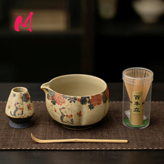 Flint Red Japanese Matcha Making Set — Bowl, Whisk & Spoon