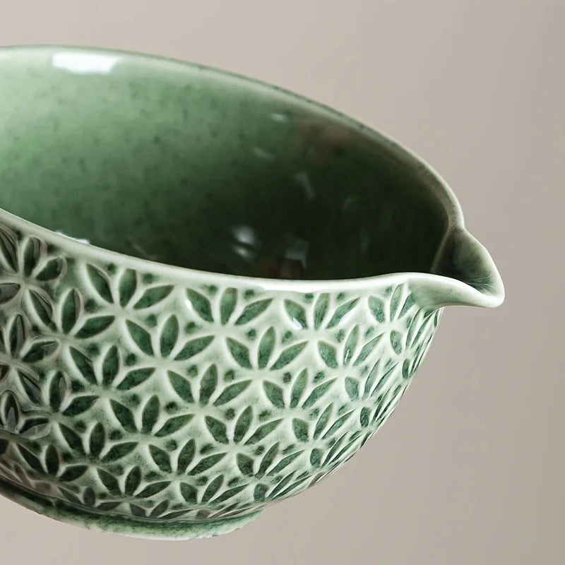 Japanese Matcha Set 2/5/6 Pieces - Green Pattern Tea Bowl, Bamboo Stirrer, Spoon & Filter - Traditional Japanese Tea Ceremony