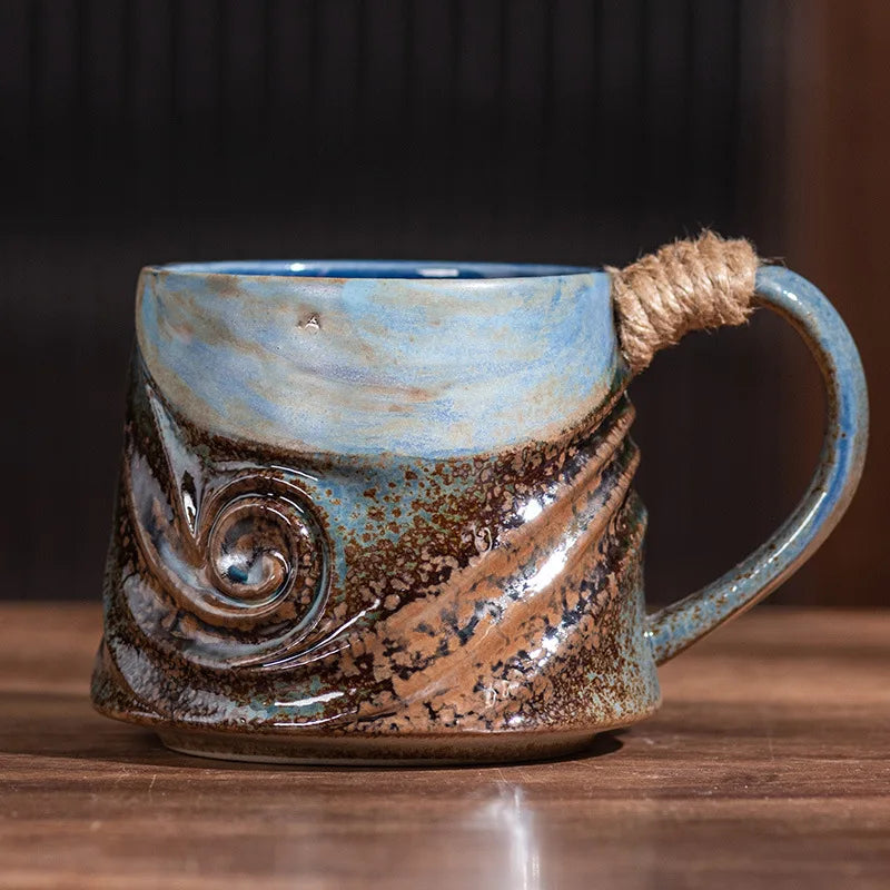 Creative Spiral Hemp Rope Ceramic Cup Retro Rough Pottery Coffee Cup - Your Ritual Hub 