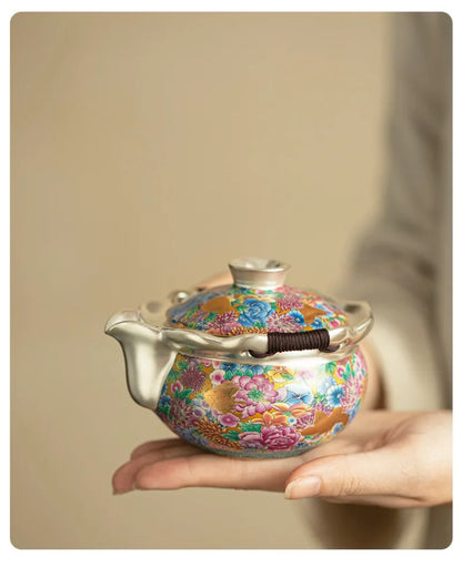 Royal Silver-Plated Enameled Ceramic Tea Set — Gift Box