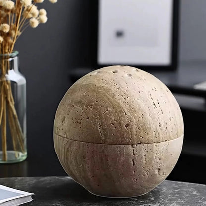 Travertine Marble Incense Burner Textured Spherical Aromatherapy