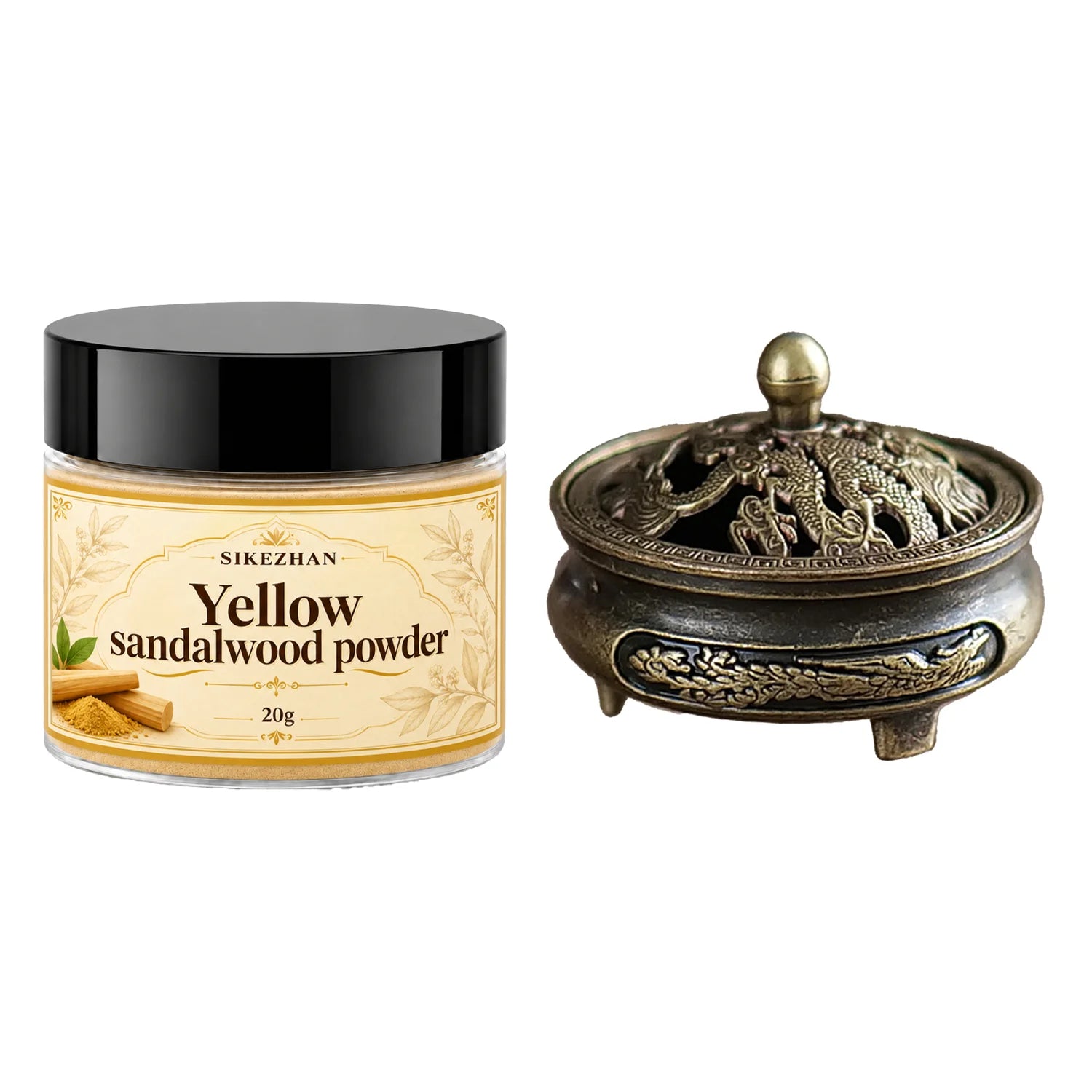 Pure Sandalwood Incense Powder Kit – with Vintage Brass Dragon Censer