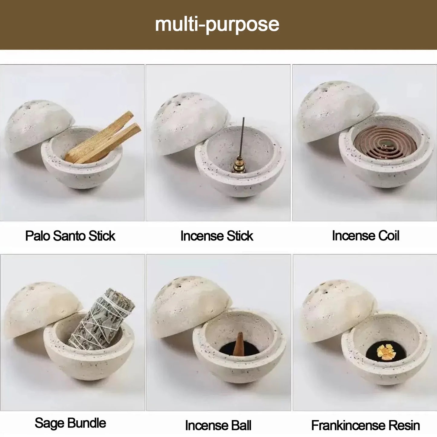 Travertine Marble Incense Burner Textured Spherical Aromatherapy