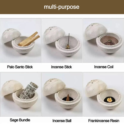 Travertine Marble Incense Burner Textured Spherical Aromatherapy