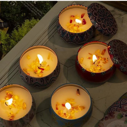 4 st/set doftljus med rosenblommor i järnburk, sojavax, välluktande och rökfri aromaterapi-ljus födelsedagspresent heminredning bröllopsdekoration